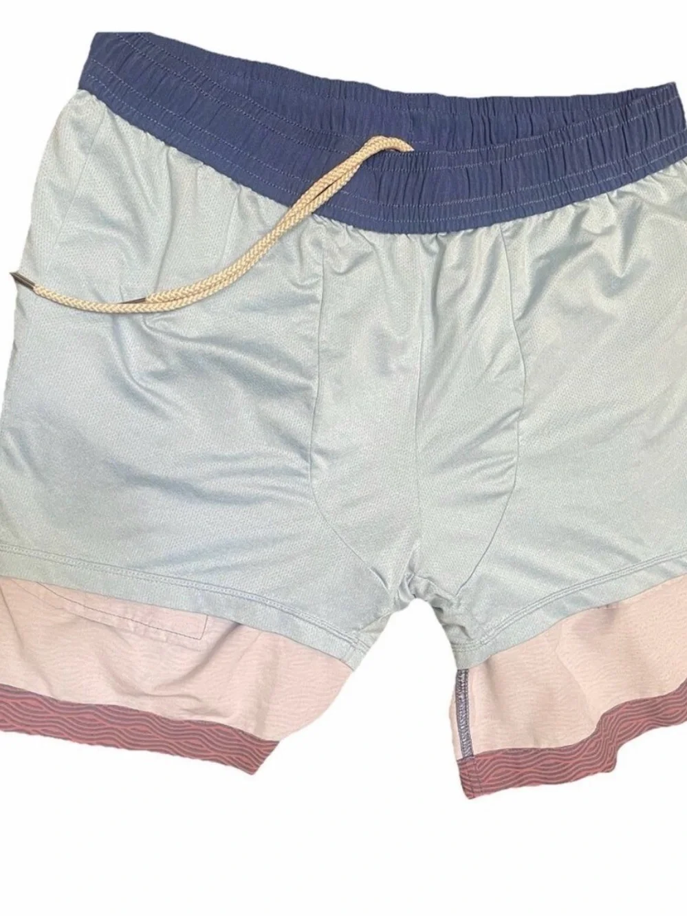 Fair Harbor Burgundy Wave-Print Swim Shorts with Navy Waistband